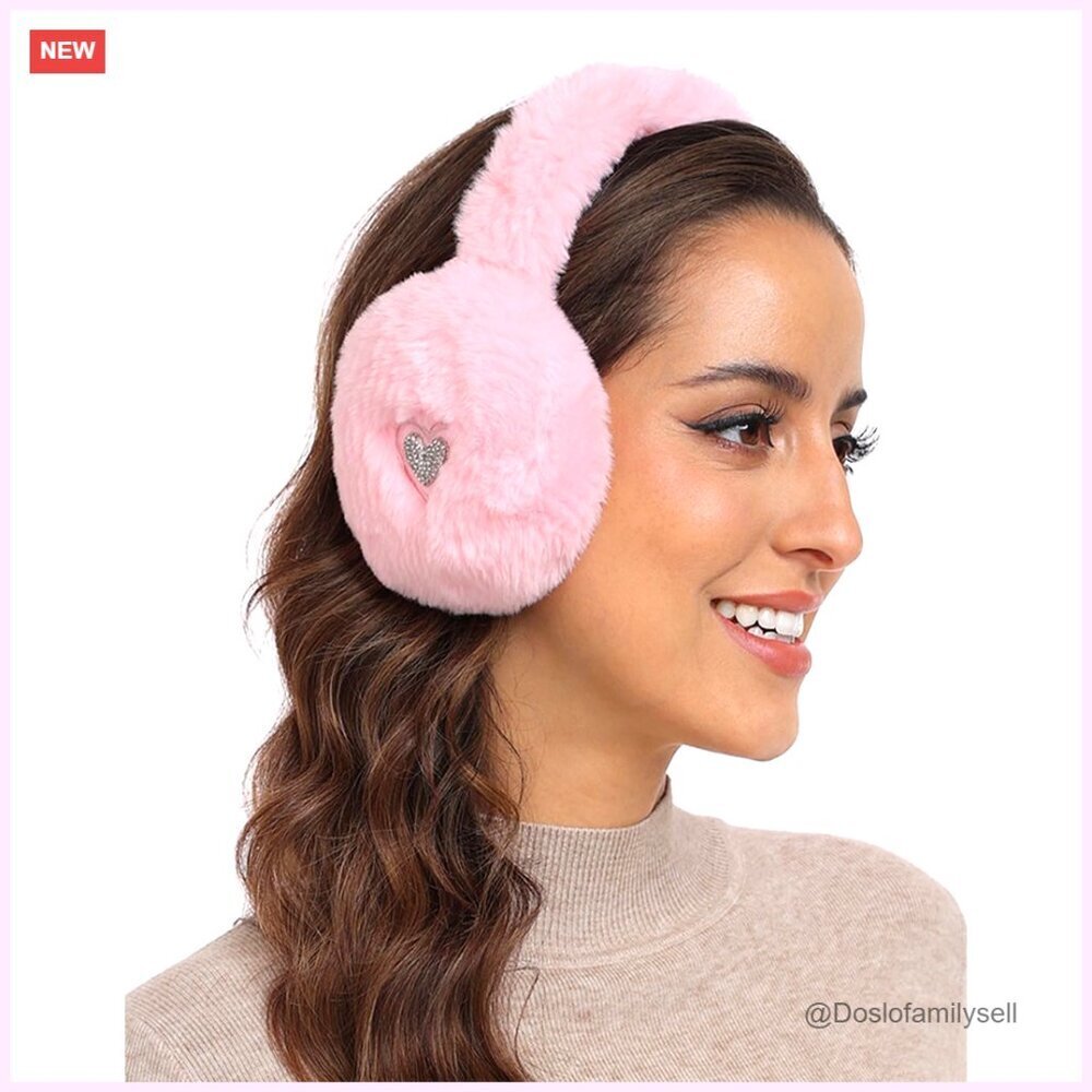 Faux Fur Earmuffs with Rhinestone Charms Adjustable Foldable Winter Ear Warmers